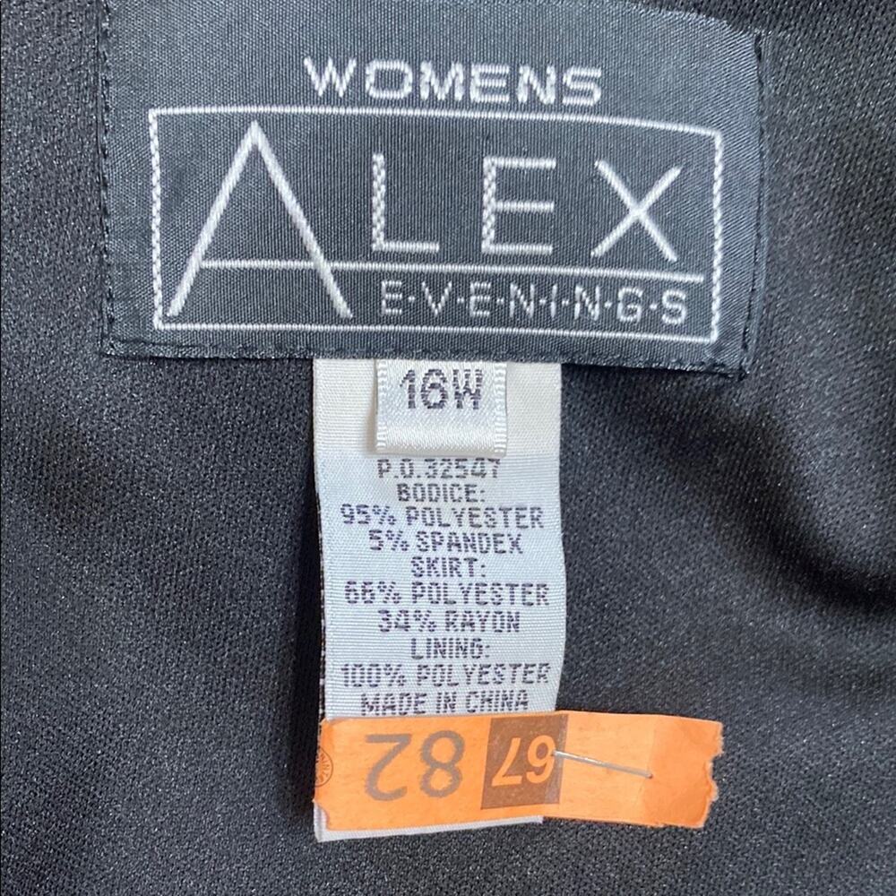 Alex Evenings Black White Long Dress Cap Sleeves Floral Pattern Pleated Zip 16W - Picture 7 of 8